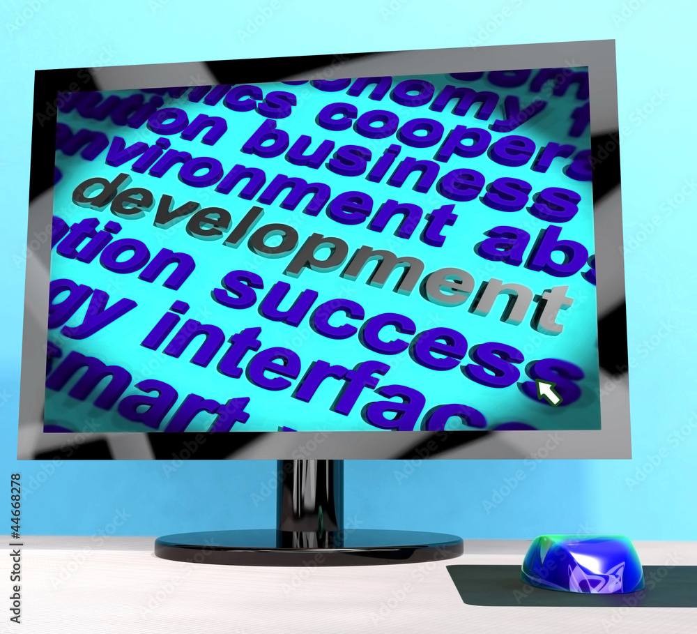Aufkleber development word on computer showing advancement