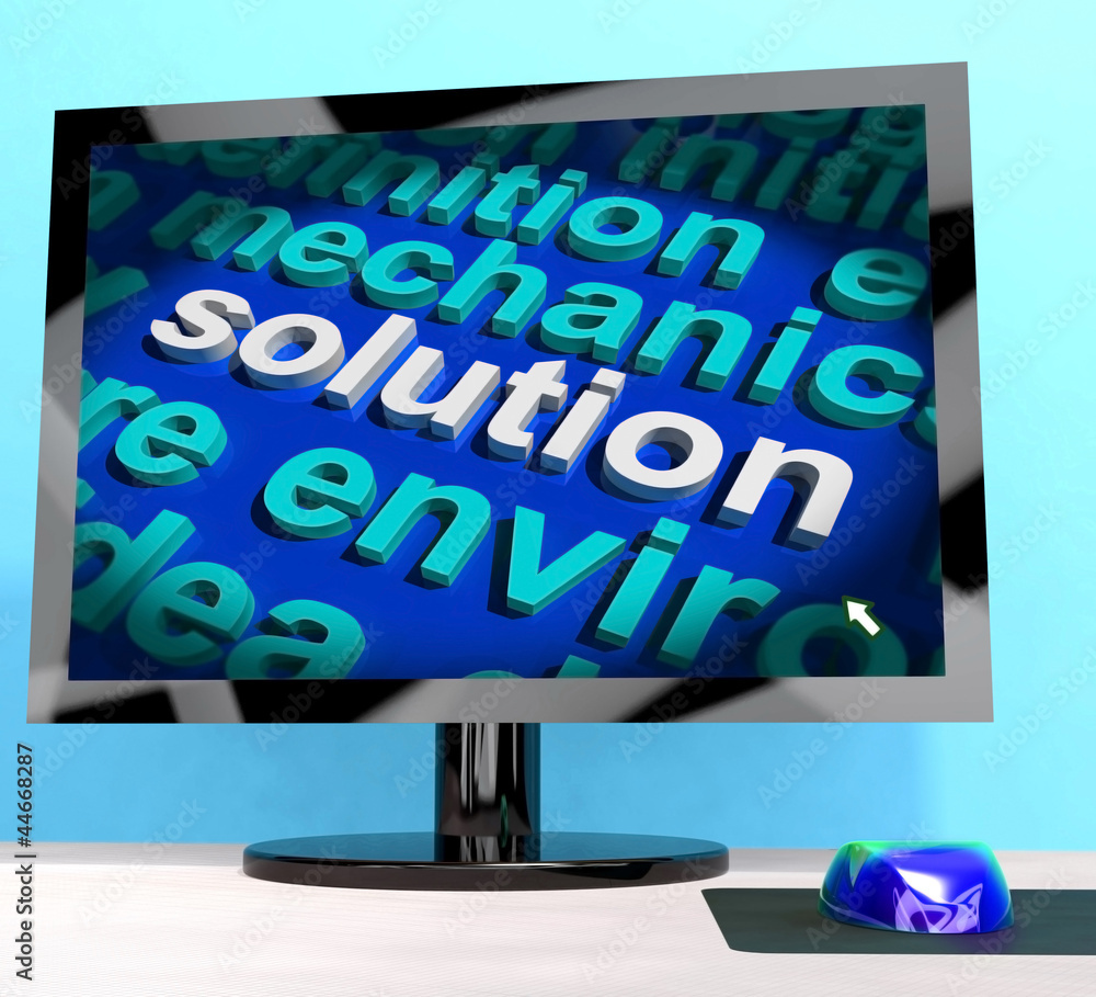 Aufkleber solution word on computer showing success and achievement