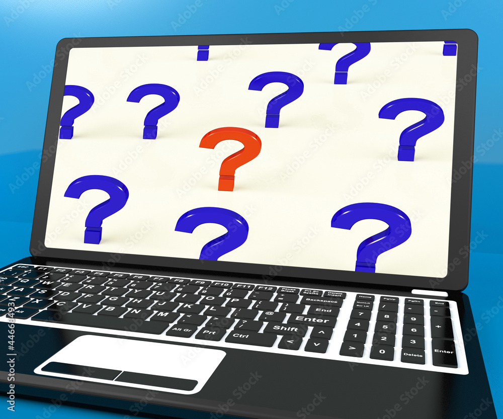 Poster question marks on computer screen showing online help