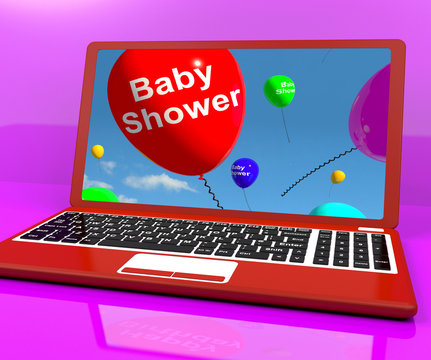 Baby Shower Balloons On Laptop As Birth Party Invitation