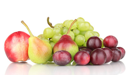 Mix of ripe sweet fruits and berries isolated on white