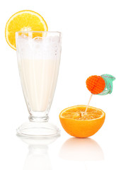 Delicious milk shake with orange isolated on white