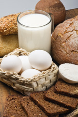 still life with Fresh bread and egg, milk