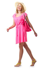 Woman ready for beach on white