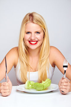 healthy food - young blond girl