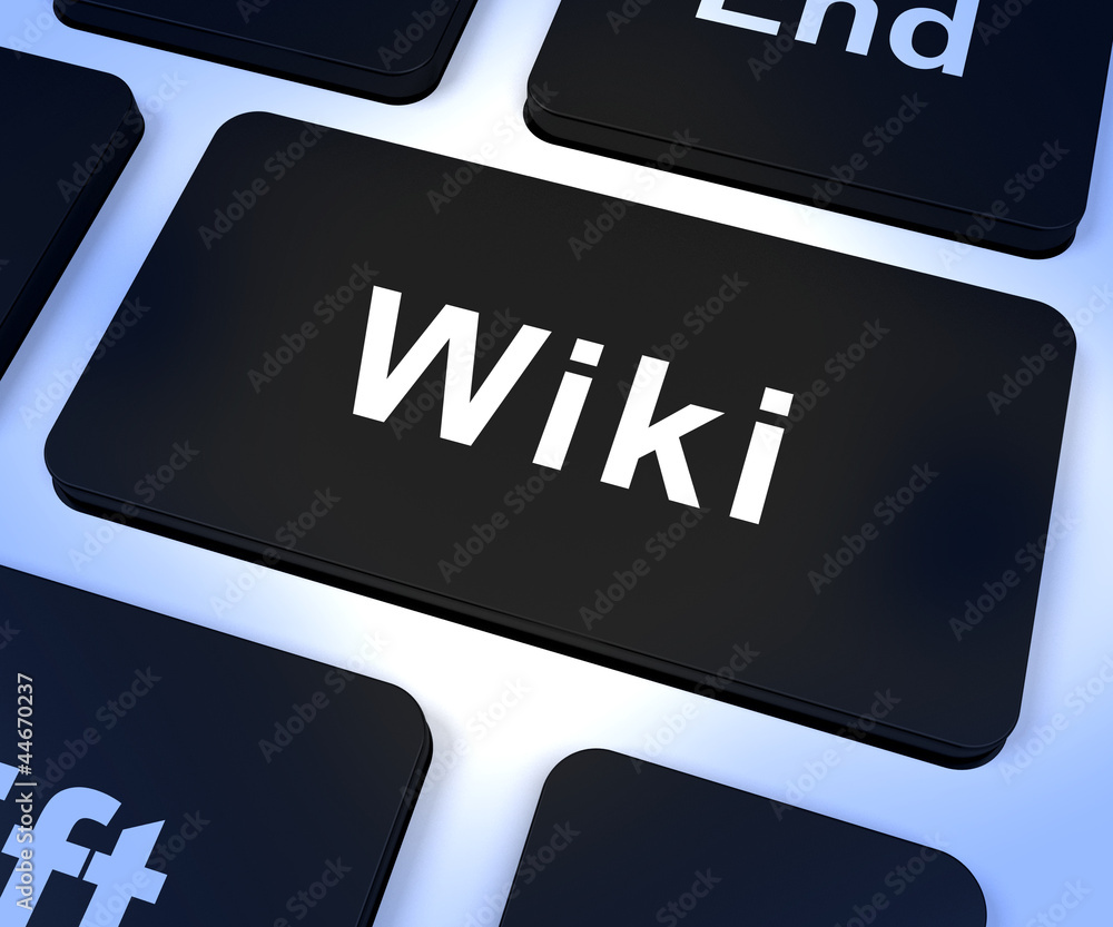 Poster wiki computer key for online information and encyclopedia