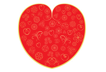 red valentine with flowers, butterflies and hearts