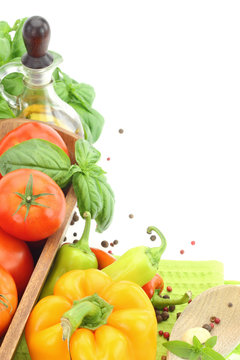 Fototapeta Fresh vegetables on white background with copy space