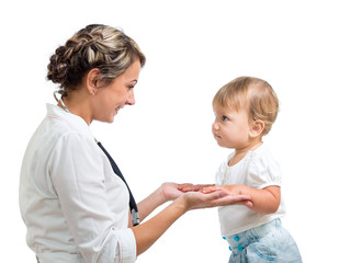 baby and doctor isolated on white background