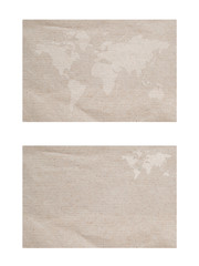World map icon on paper textured and background