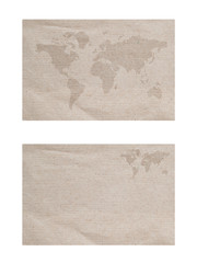 World map icon on paper textured and background