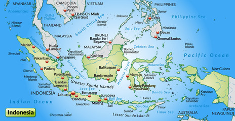 Obraz premium Übersichtskarte von Indonesien mit Städten