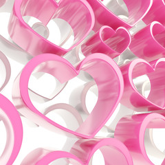 Pink and white glossy hearts composition background