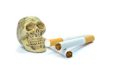 Smoking kills concept Skull next to cigarettes