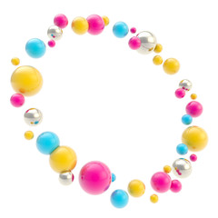 Round circle copyspace frame made of glossy spheres