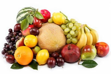Fresh fruits isolated on a white background. Set of different fr