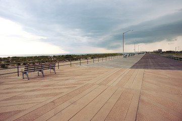 Coastline esplanade at Far Rockaway Beach. New York City.