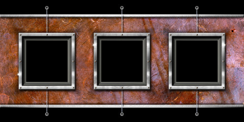 Three Metal Frames on a Grunge Wall