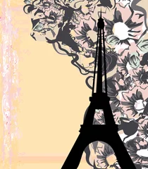 Papier Peint photo autocollant Doodle carte Eiffel rétro vintage
