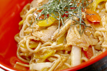  pork  and  soba with vegetable