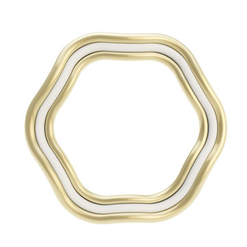 Rounded hexagon frame of three golden and white stripes