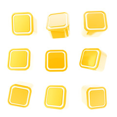 Cubic square buttons, set of nine isolated on white