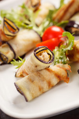 Eggplant rolls stuffed with cottage cheese