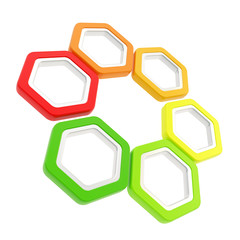 Six levels of energy efficiency as hexagons isolated