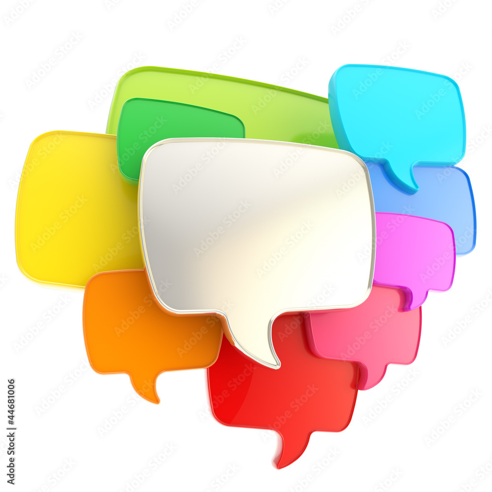 Wall mural cloud of speech text bubbles as copyspace plate isolated