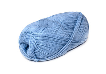 Skein of blue yarn isolated on white