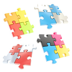 Set of four linked jigsaw puzzle pieces isolated