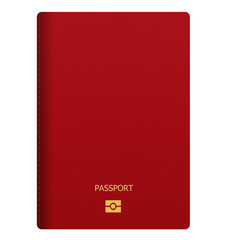 blank red passport isolated on white background