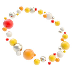 Round circle copyspace frame made of glossy spheres