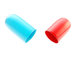 Copyspace medicine capsule pill case opened in two halfs