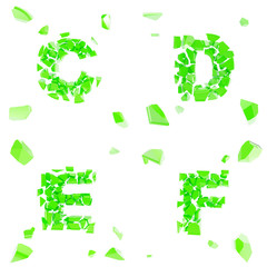 Abc alphabet symbol broken into tiny glossy pieces