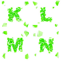 Abc alphabet symbol broken into tiny glossy pieces