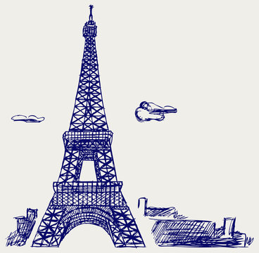 Eiffel Tower in Paris. Doodle style