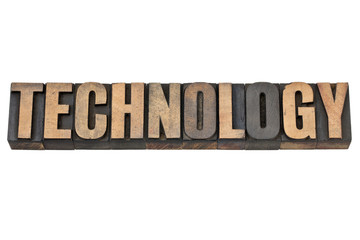 technology word in wood type