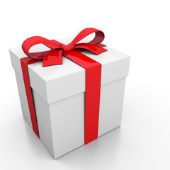 White gift box and red ribbon