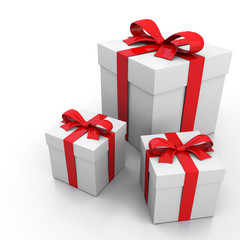 White gift box and red ribbon