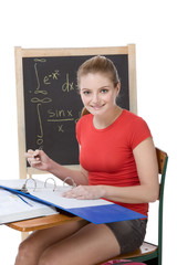 Fototapeta premium Caucasian college student woman studying math exam