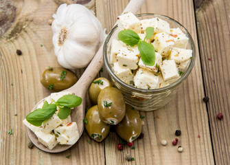 Feta Cheese on wooden Spoon