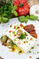 Feta Cheese with Olives and oil