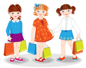Little girls with bags. Shopping.