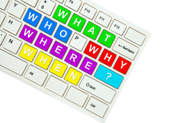 Questions on computer keyboard isolated on white background