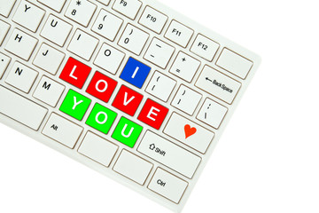 Wording I Love You on computer keyboard isolated on white backgr