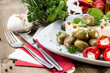 Different types of Antipasto on a plate