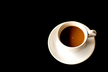hot coffee on black background