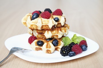 Fresh waffles with fruits