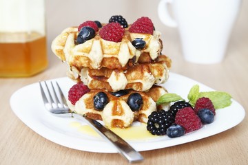 Fresh waffles with fruits